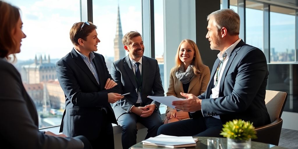 Financial advisor meeting with expats in Germany.