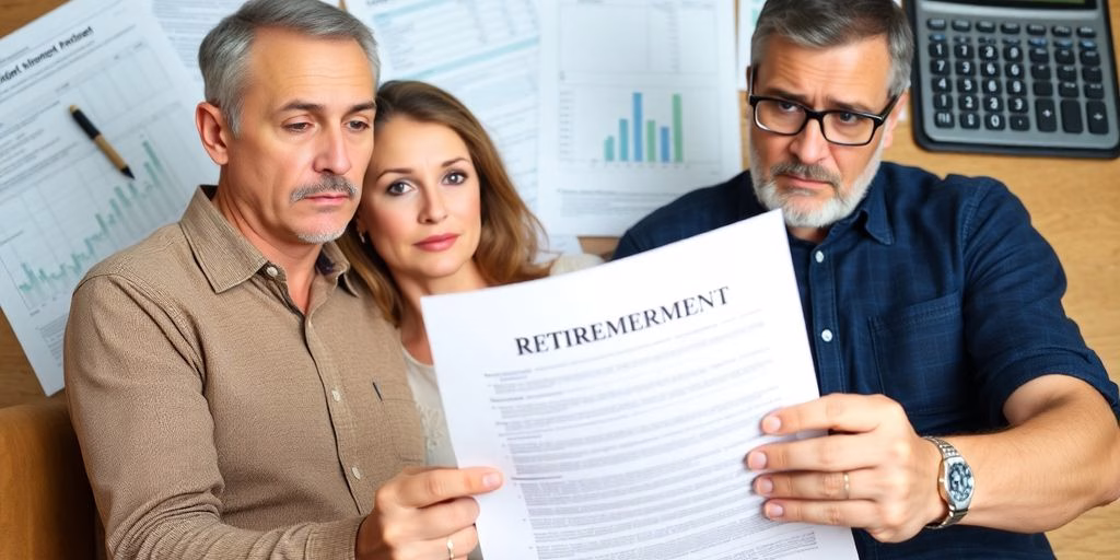 Couple looking confused over retirement plan documents.