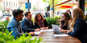 Group of expats discussing finances in Germany.